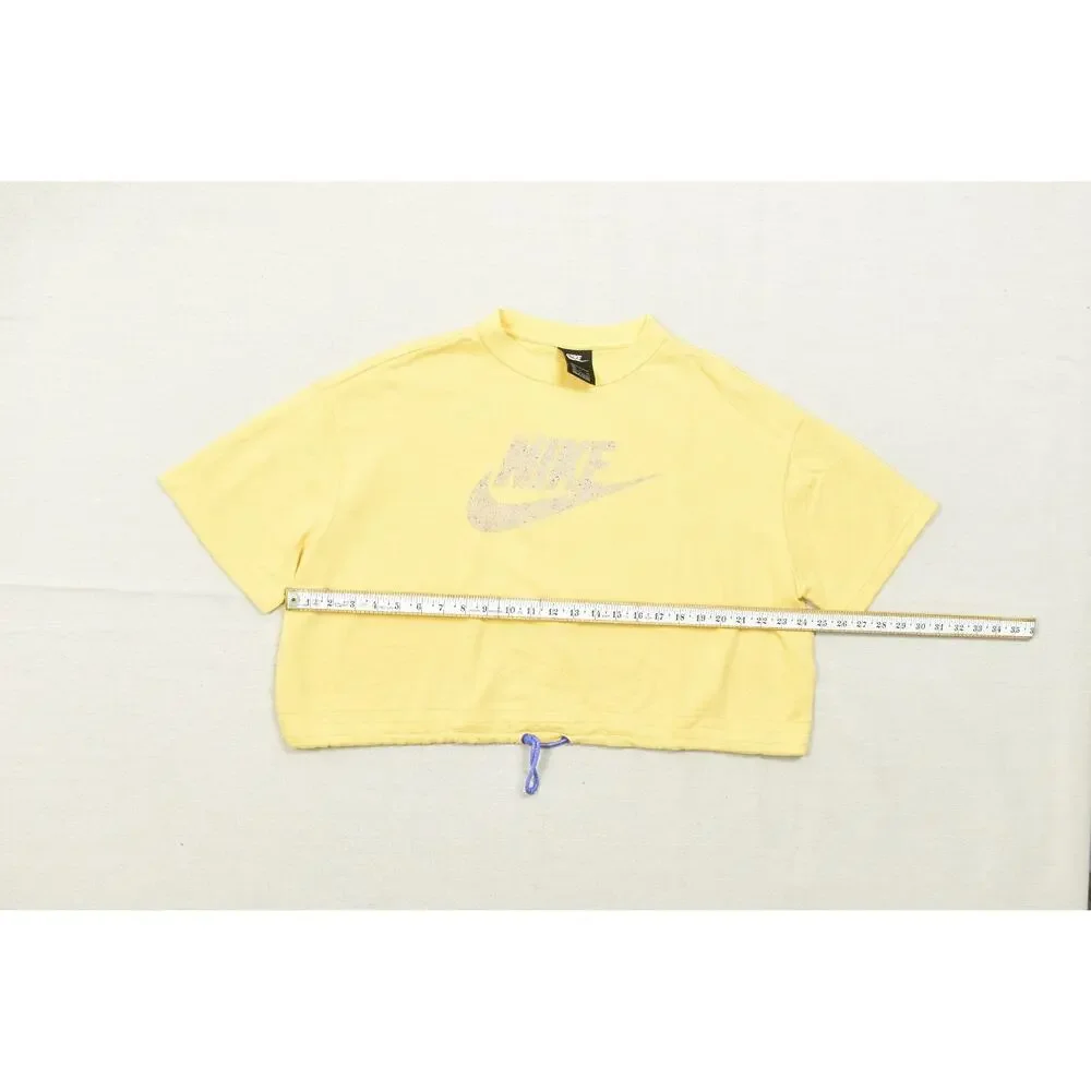 Nike Women's XL Yellow Sportswear Logo Crop Top Short Sleeve Cinch Waist Sweatsh